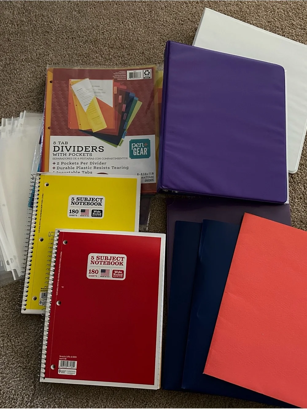 Assorted School Notebooks & Binders - Dividers & Paper protectors